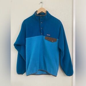 Patagonia Synchilla T-Snap Blue Teal Brown Pullover Fleece Sz Small